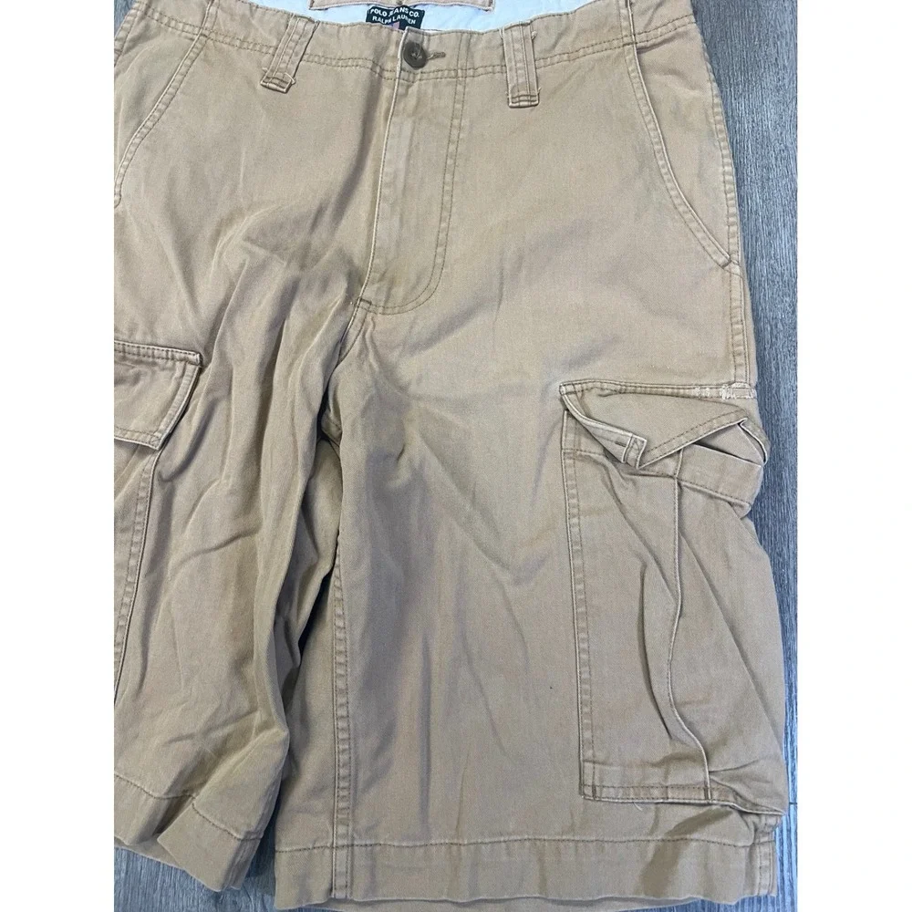 Polo Jeans Co Ralph Lauren Mens Khaki Tan‎ Cotton Twill Cargo Shorts Size 32